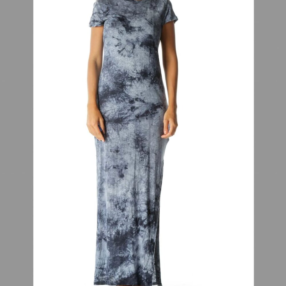 ASOS Navy Blue Tie-Dye Midi Dress with Open Back Cutout Style - Size 6 (S/M)